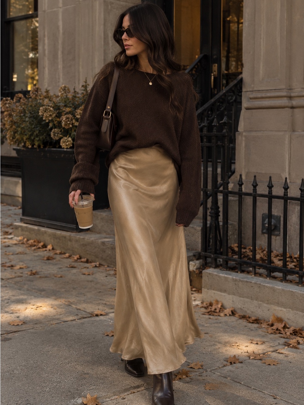 Anthropologie Champagne Satin Maxi Skirt in Gold XS Fit like Small